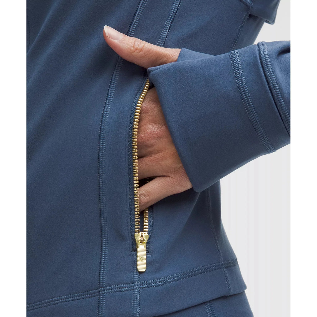 Lululemon Women's Define Cropped Jacket Nulu in Blue Twill/Gold/Gold