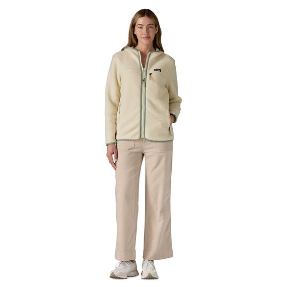 Patagonia Women's Retro Pile Fleece Hoody in Natural w/ Ellwood Green