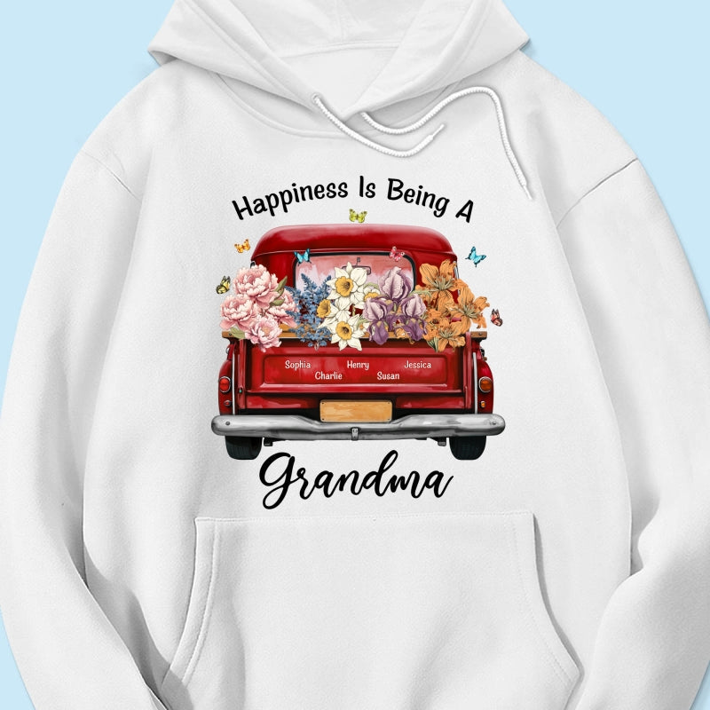 Happiness Is Being A Grandma Mom Birth Month Flowers Truck Personalized Shirt, Mother's Day gift for Moms, Grandmas